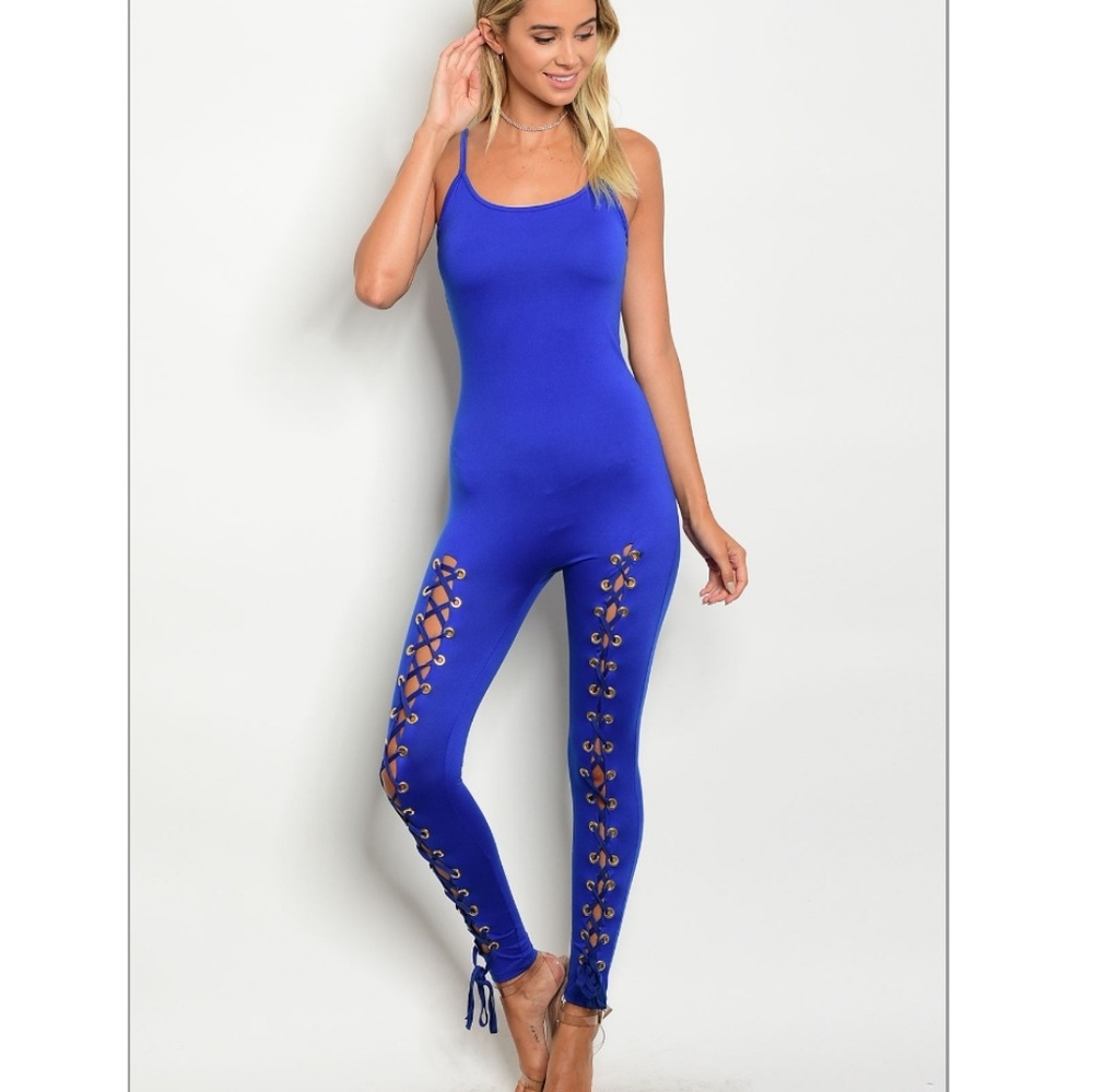 Royal Blue lace up jumpsuit